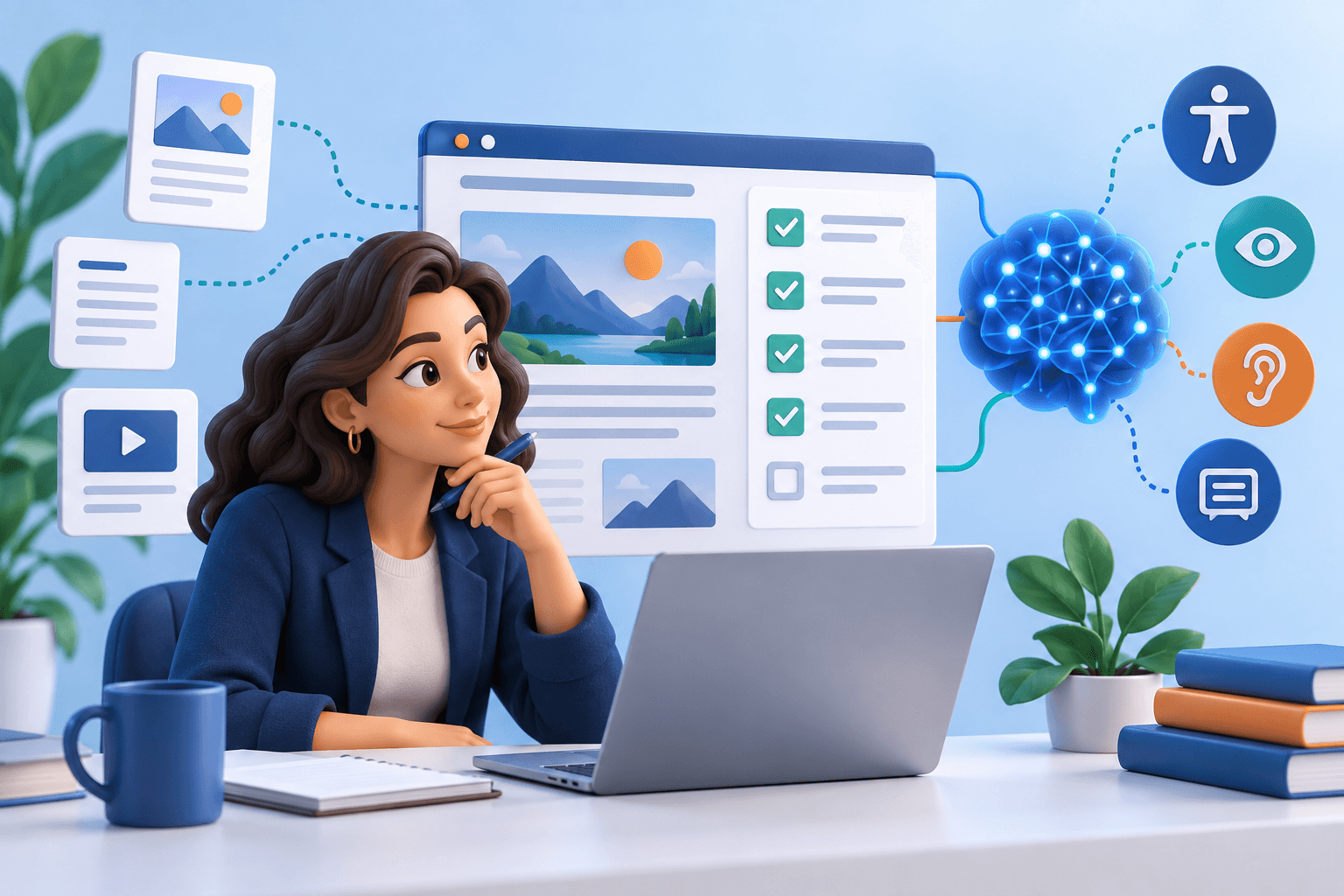 Analyst reviewing website content and source clarity for AI search readiness.