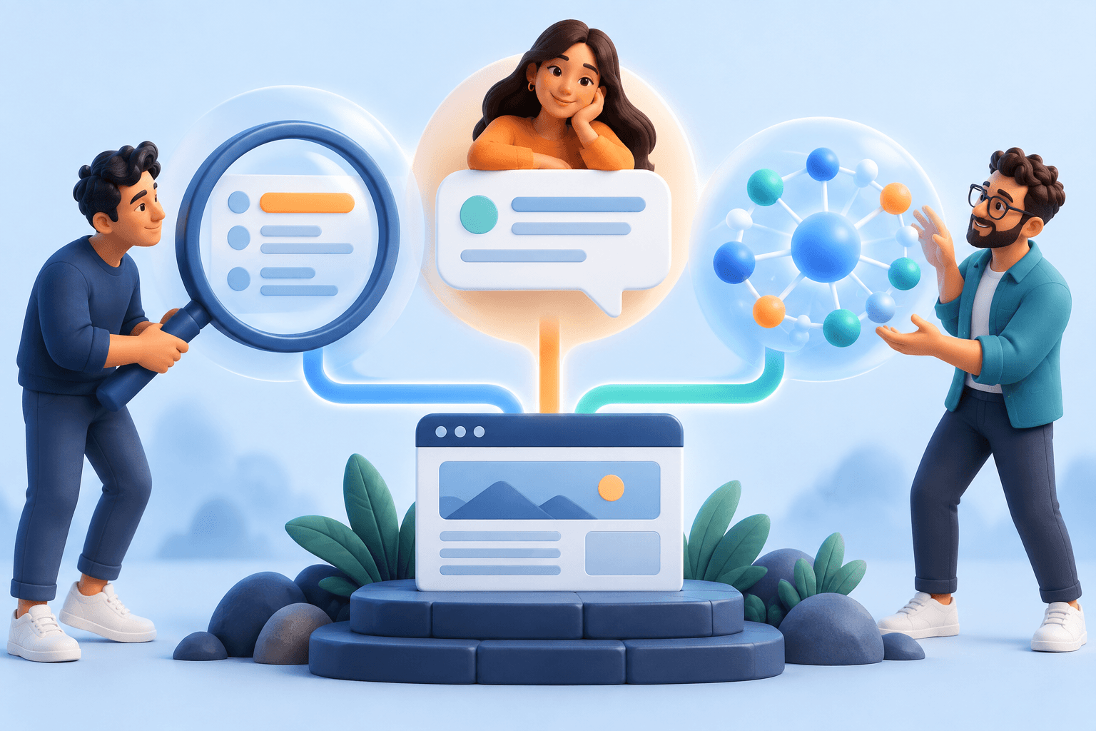 Search, answer and generative discovery concepts sharing a website foundation.