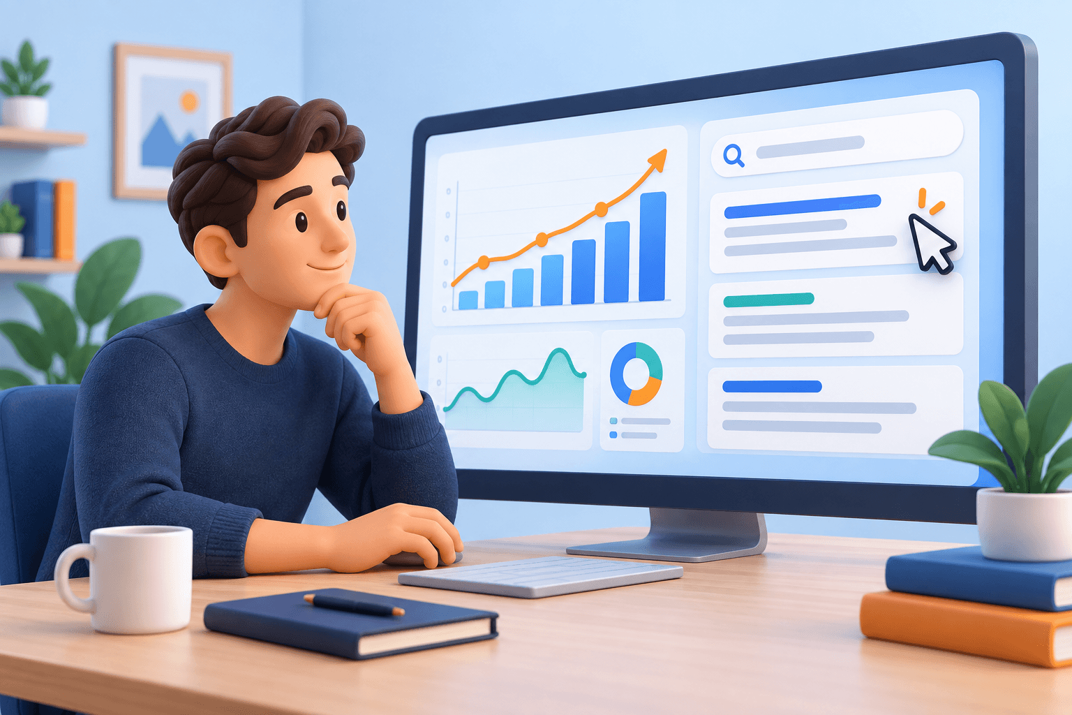 Website owner reviewing search visibility, clicks and page performance.