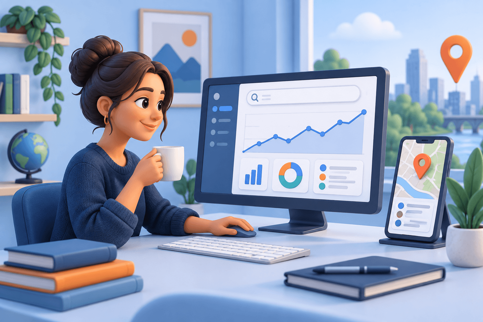 SEO specialist checking location and device settings for keyword tracking.