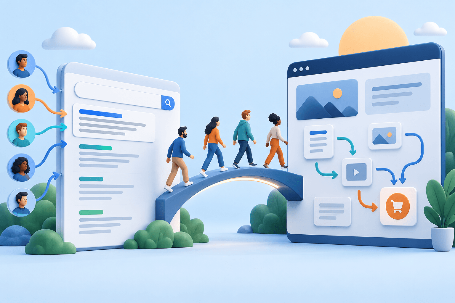 Search visibility and website visitor behaviour shown on complementary screens.