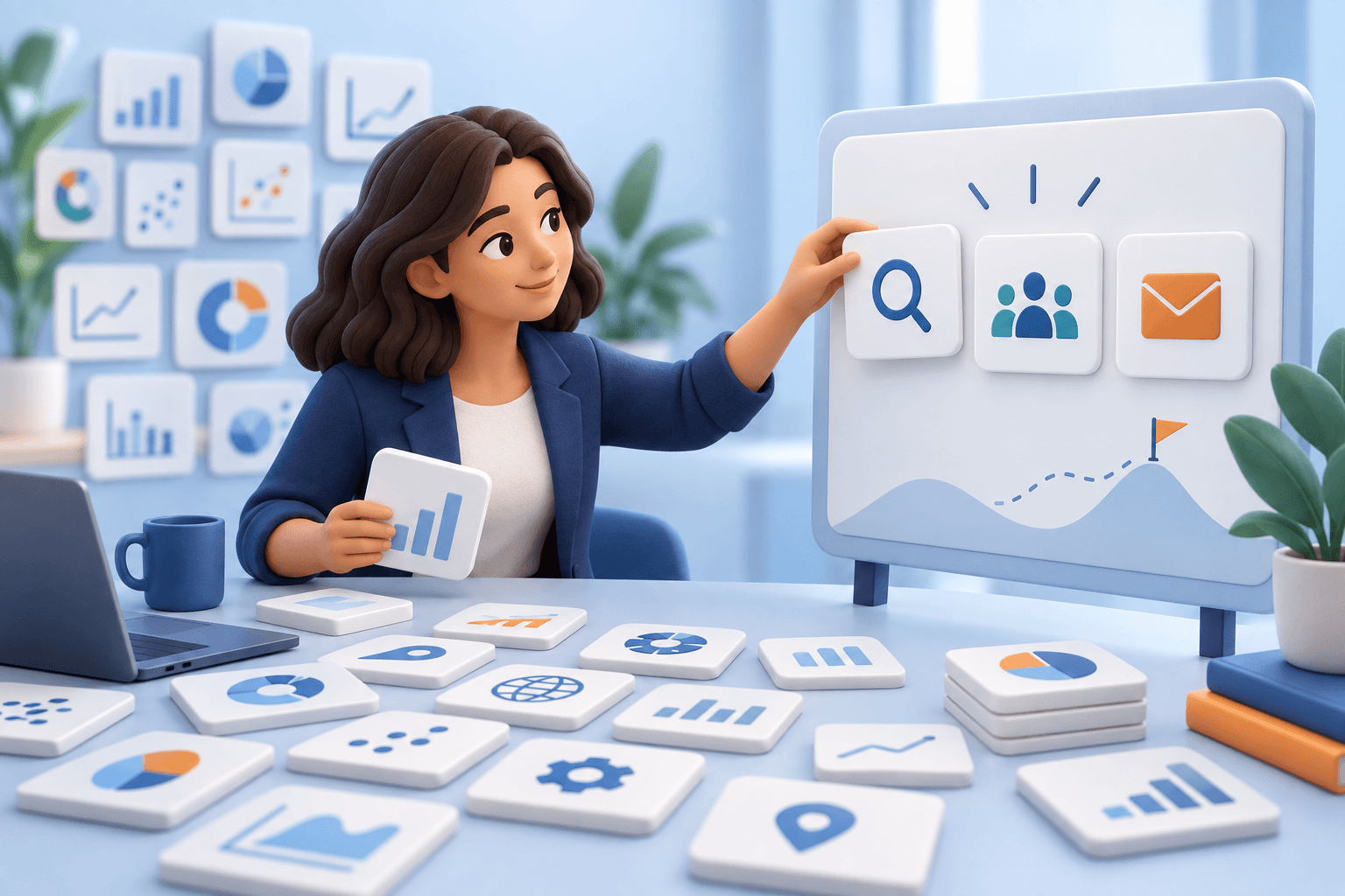 Analyst selecting SEO metrics tied to visibility, engagement and enquiries.