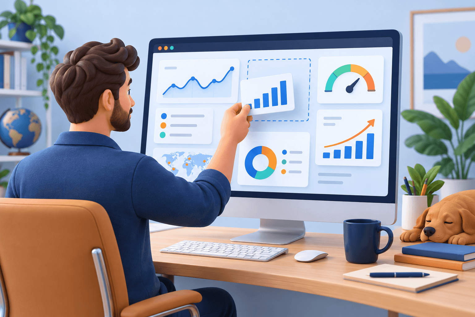 Website owner reviewing a dashboard of search performance and website health.